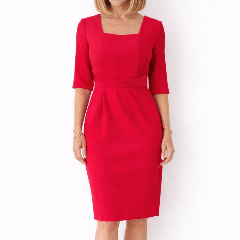 Pink Tailored Dress Gold Zip Back Short Sleeve Cocktail Work Dress Toccin NY